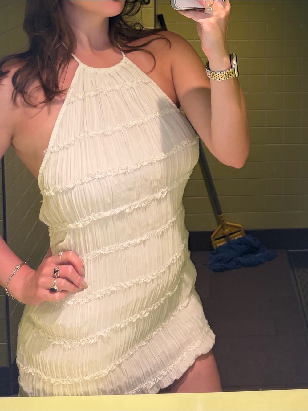 Peppermayo White Halter Ruffle Mini Dress 8